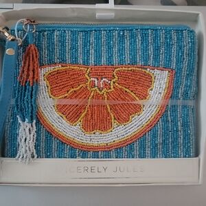 Sincerely Jules Vibrant Blue and Orange Beaded Clutch